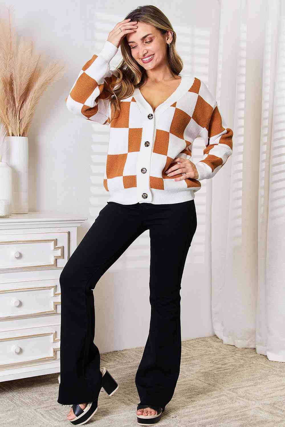 Double Take Button-Up V-Neck Dropped Shoulder Women Cardigan