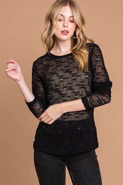 Culture Code Full Size Round Neck Mesh Perspective Women Top