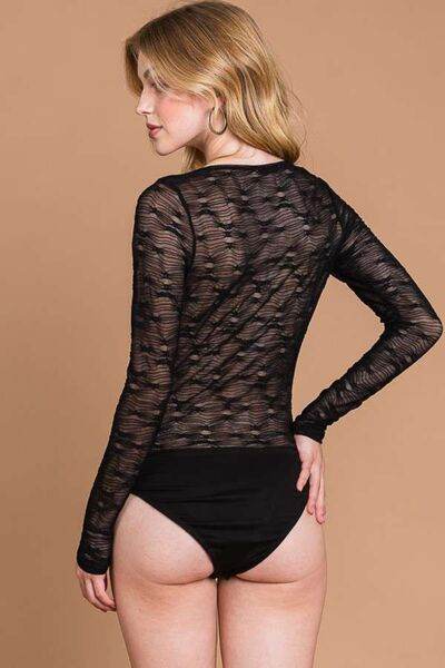 Culture Code Round Neck Mesh Perspective Women Bodysuit