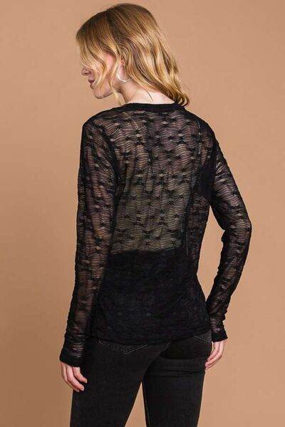 Culture Code Full Size Round Neck Mesh Perspective Women Top